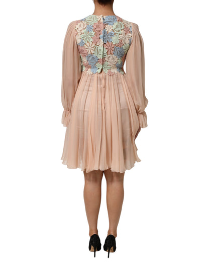 Dolce & Gabbana Women's A Line Long-Sleeve Cotton Polyester & Silk Dress - Pink Floral Signature