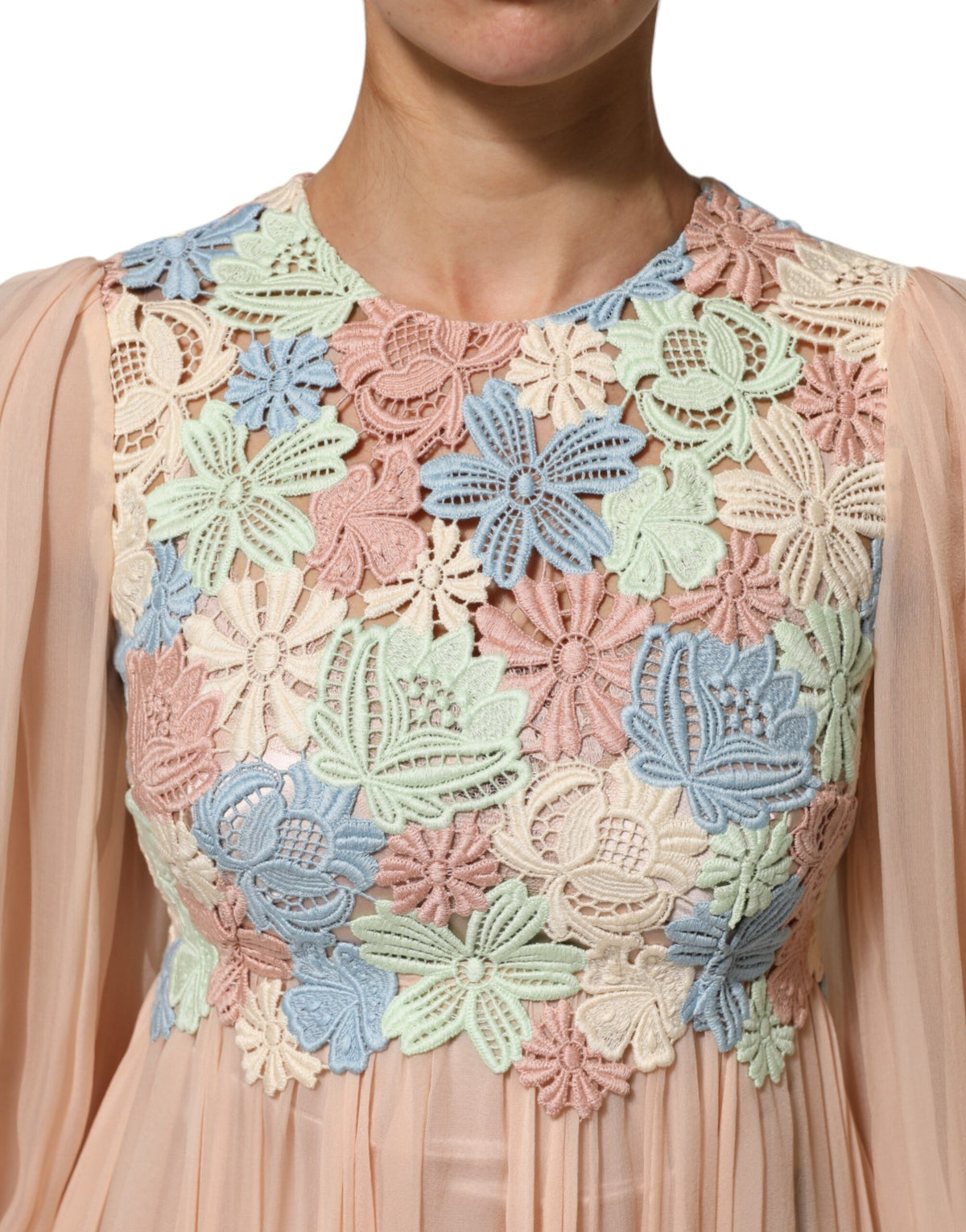 Dolce & Gabbana Women's A Line Long-Sleeve Cotton Polyester & Silk Dress - Pink Floral Signature