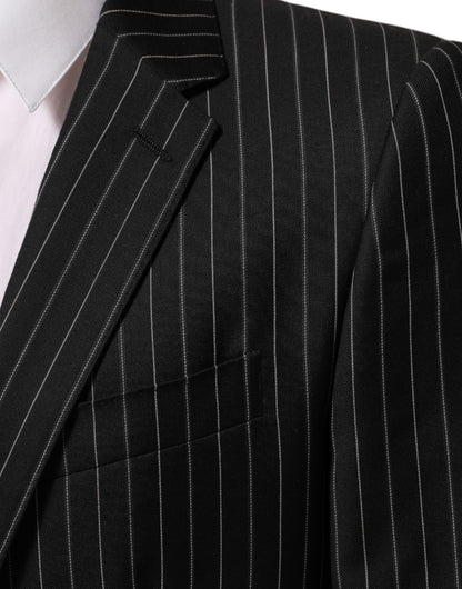 Dolce & Gabbana Men's Single Breasted Cotton Silk Viscose & Virgin Wool Blazer - Black Pinstripe Striped