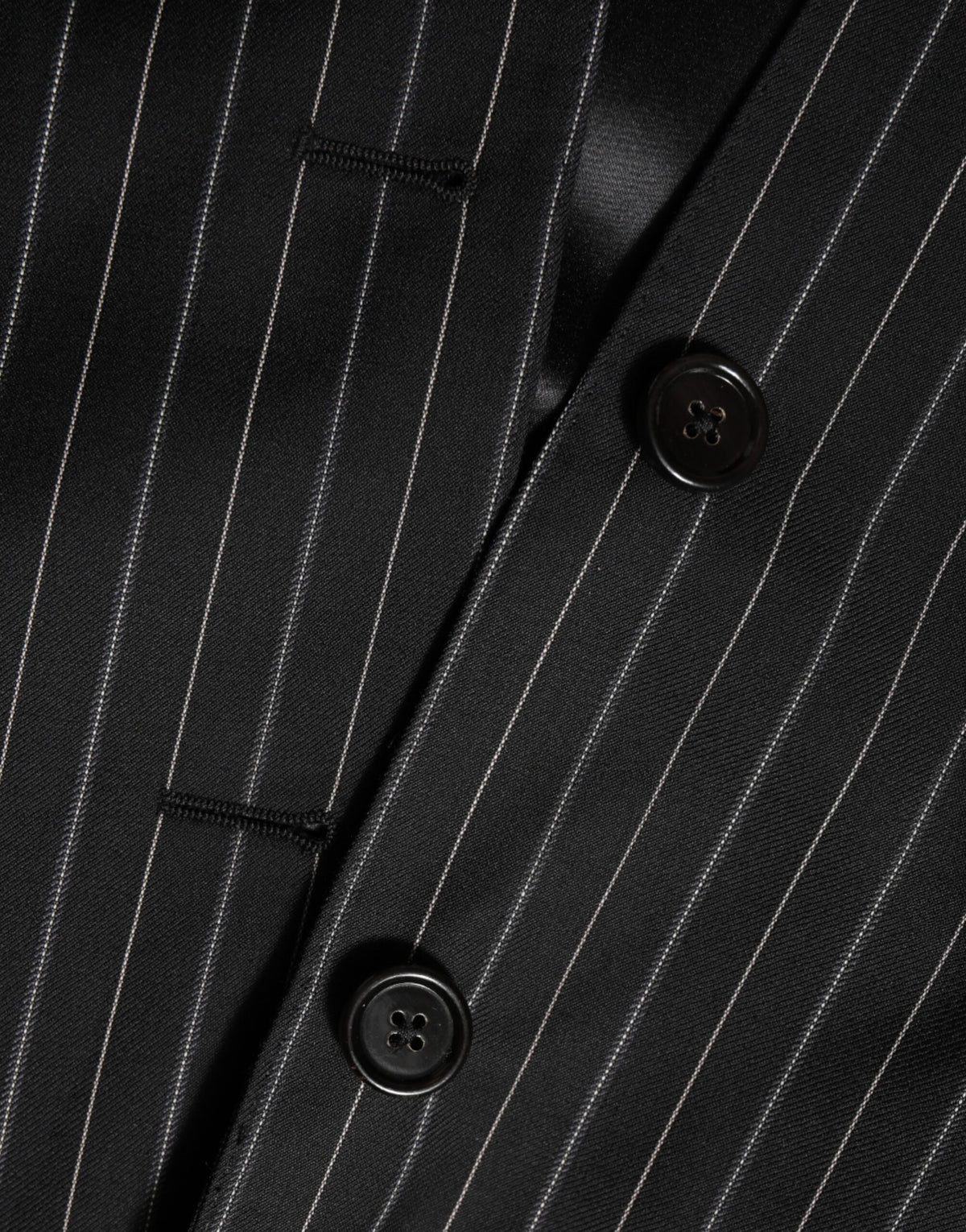 Dolce & Gabbana Men's Single Breasted Cotton Silk Viscose & Virgin Wool Blazer - Black Pinstripe Striped