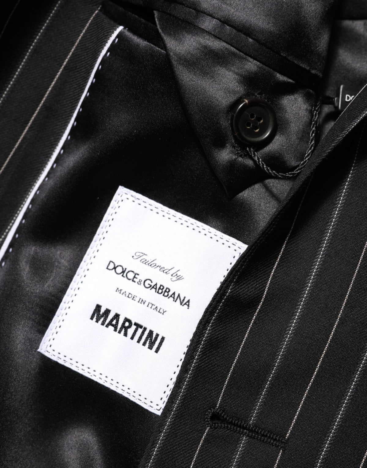 Dolce & Gabbana Men's Single Breasted Cotton Silk Viscose & Virgin Wool Blazer - Black Pinstripe Striped