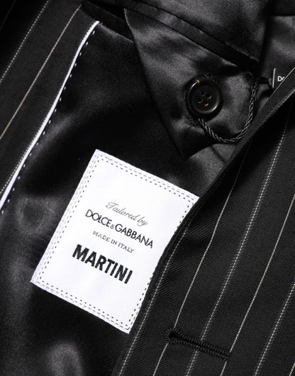 Dolce & Gabbana Men's Single Breasted Cotton Silk Viscose & Virgin Wool Blazer - Black Pinstripe Striped