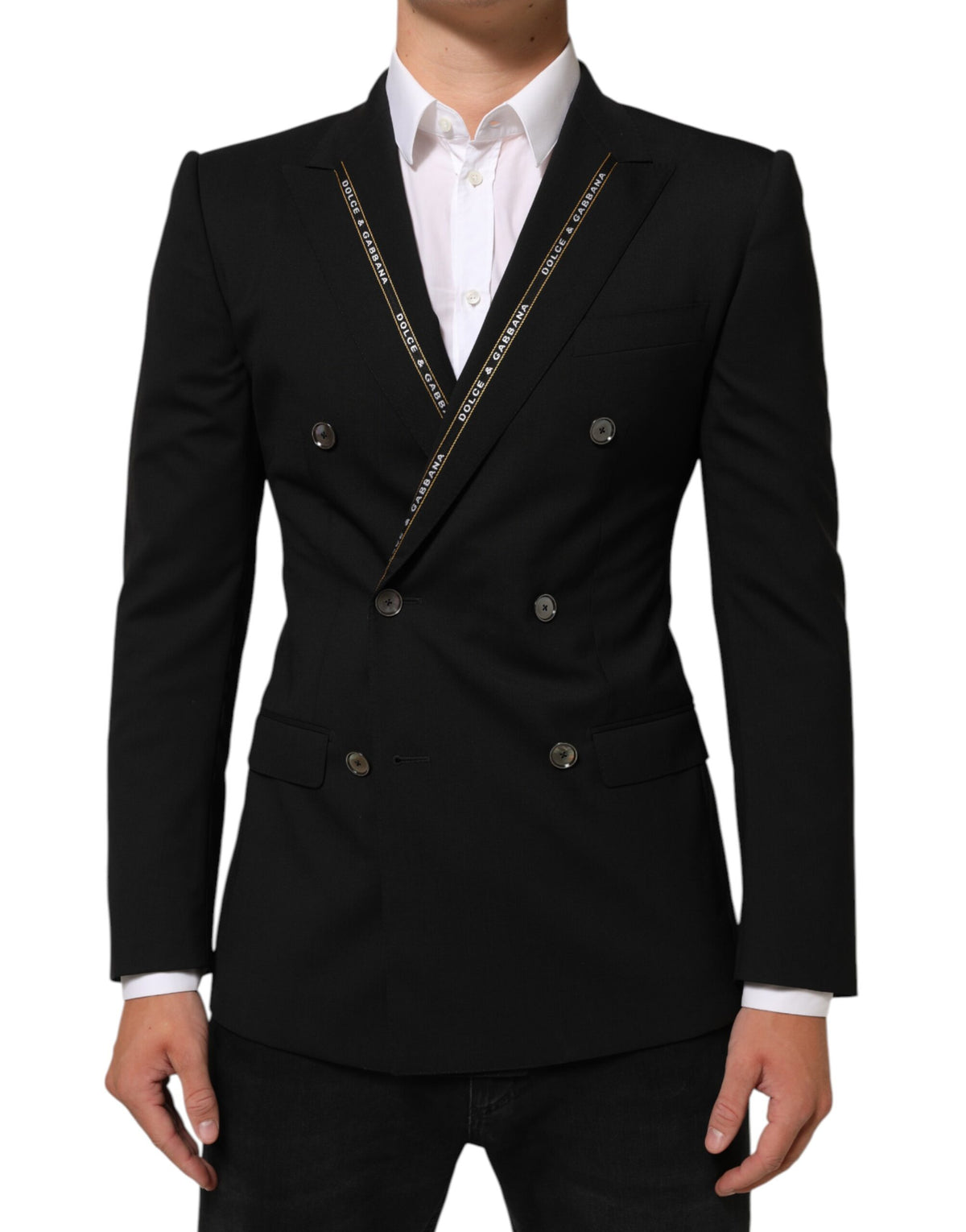 Dolce & Gabbana Men's Double Breasted Silk Wool & Elastane Blazer - Black Signature