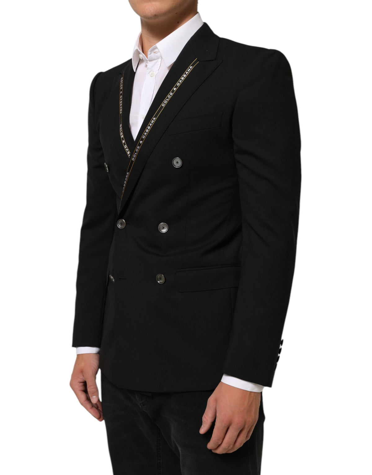 Dolce & Gabbana Men's Double Breasted Silk Wool & Elastane Blazer - Black Signature