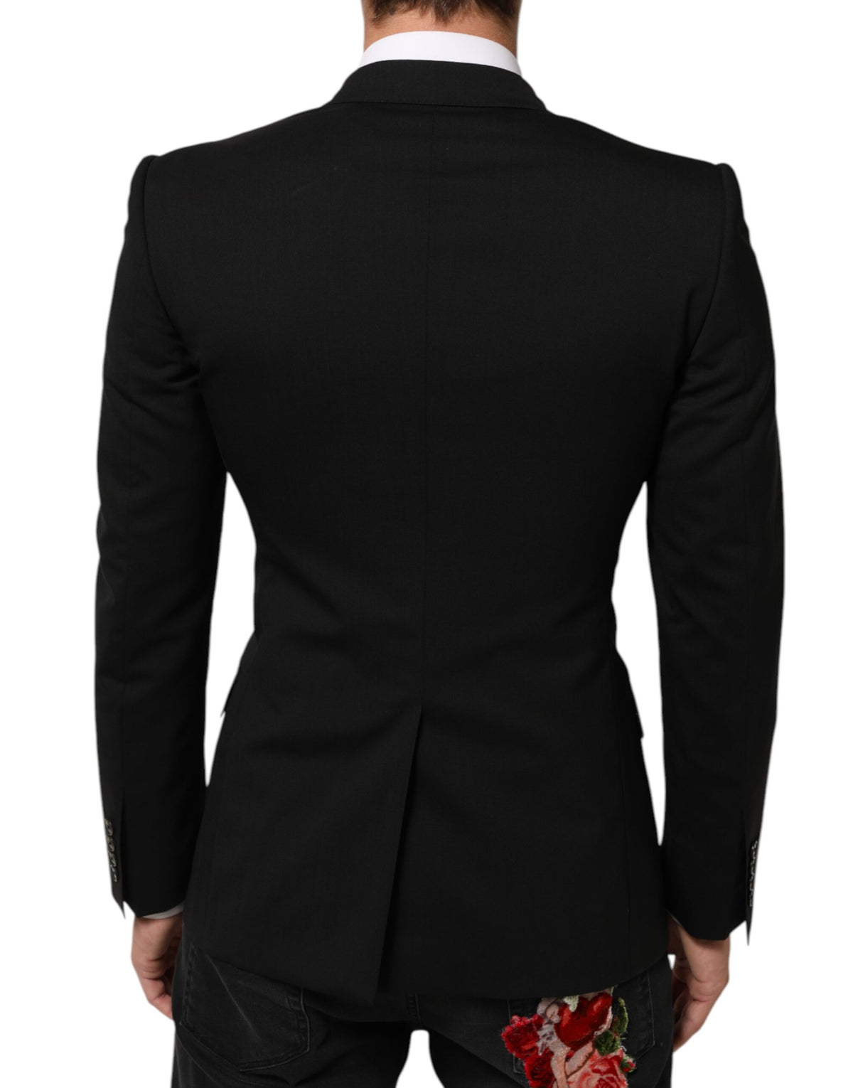 Dolce & Gabbana Men's Double Breasted Silk Wool & Elastane Blazer - Black Signature