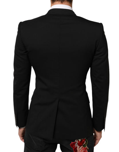 Dolce & Gabbana Men's Double Breasted Silk Wool & Elastane Blazer - Black Signature