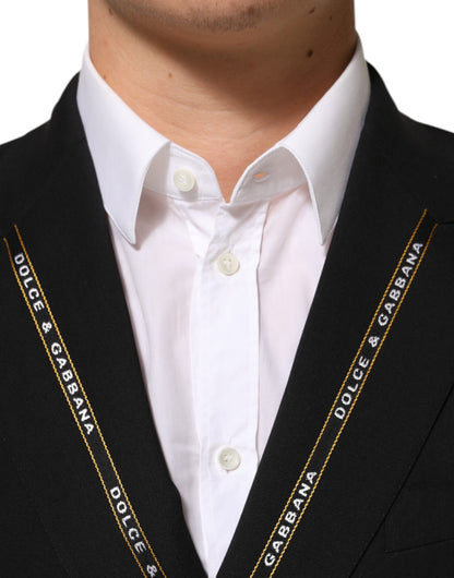 Dolce & Gabbana Men's Double Breasted Silk Wool & Elastane Blazer - Black Signature