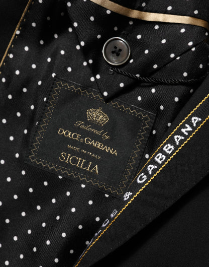 Dolce & Gabbana Men's Double Breasted Silk Wool & Elastane Blazer - Black Signature