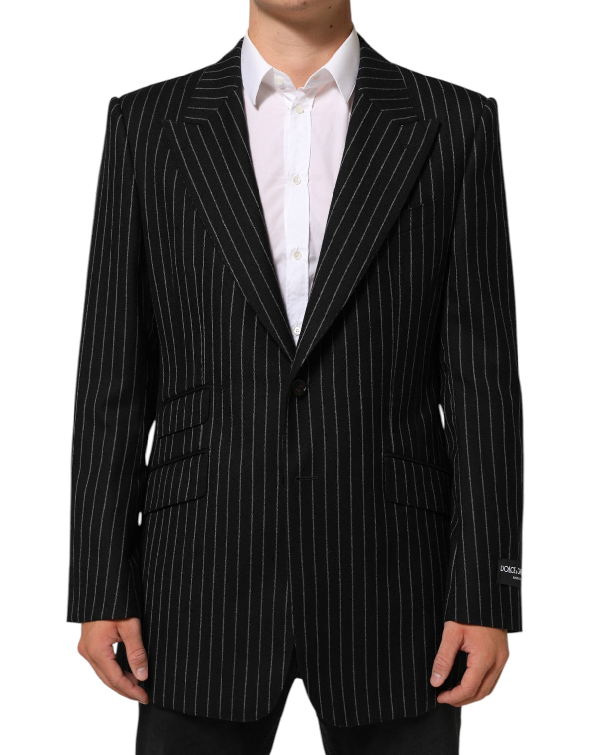 Dolce & Gabbana Men's Polyester Silk & Wool Blazer - Black Striped