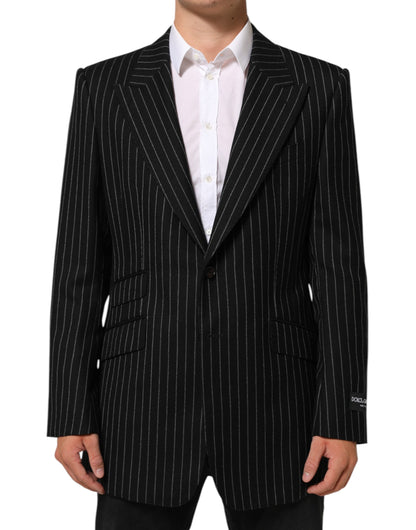 Dolce & Gabbana Men's Polyester Silk & Wool Blazer - Black Striped