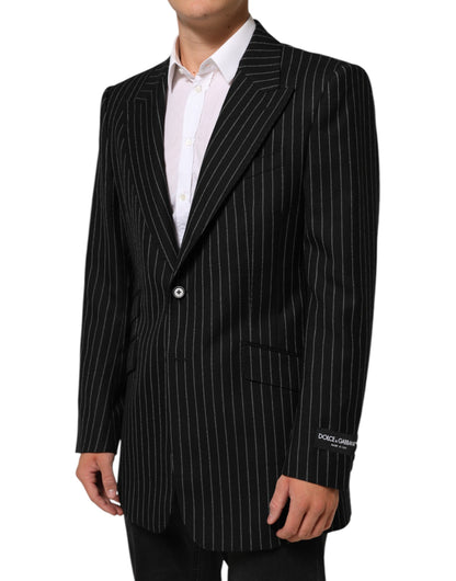 Dolce & Gabbana Men's Polyester Silk & Wool Blazer - Black Striped