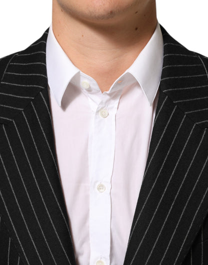 Dolce & Gabbana Men's Polyester Silk & Wool Blazer - Black Striped