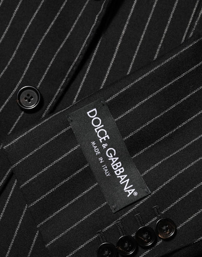 Dolce & Gabbana Men's Polyester Silk & Wool Blazer - Black Striped