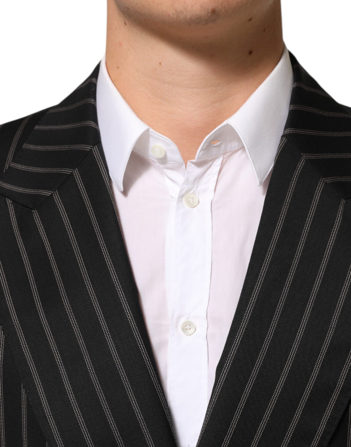 Dolce & Gabbana Men's Double Breasted Virgin Wool Silk Cotton & Polyester Blazer - Black Striped