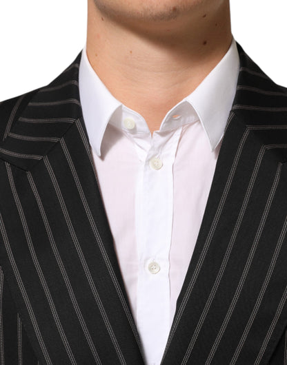 Dolce & Gabbana Men's Double Breasted Virgin Wool Silk Cotton & Polyester Blazer - Black Striped