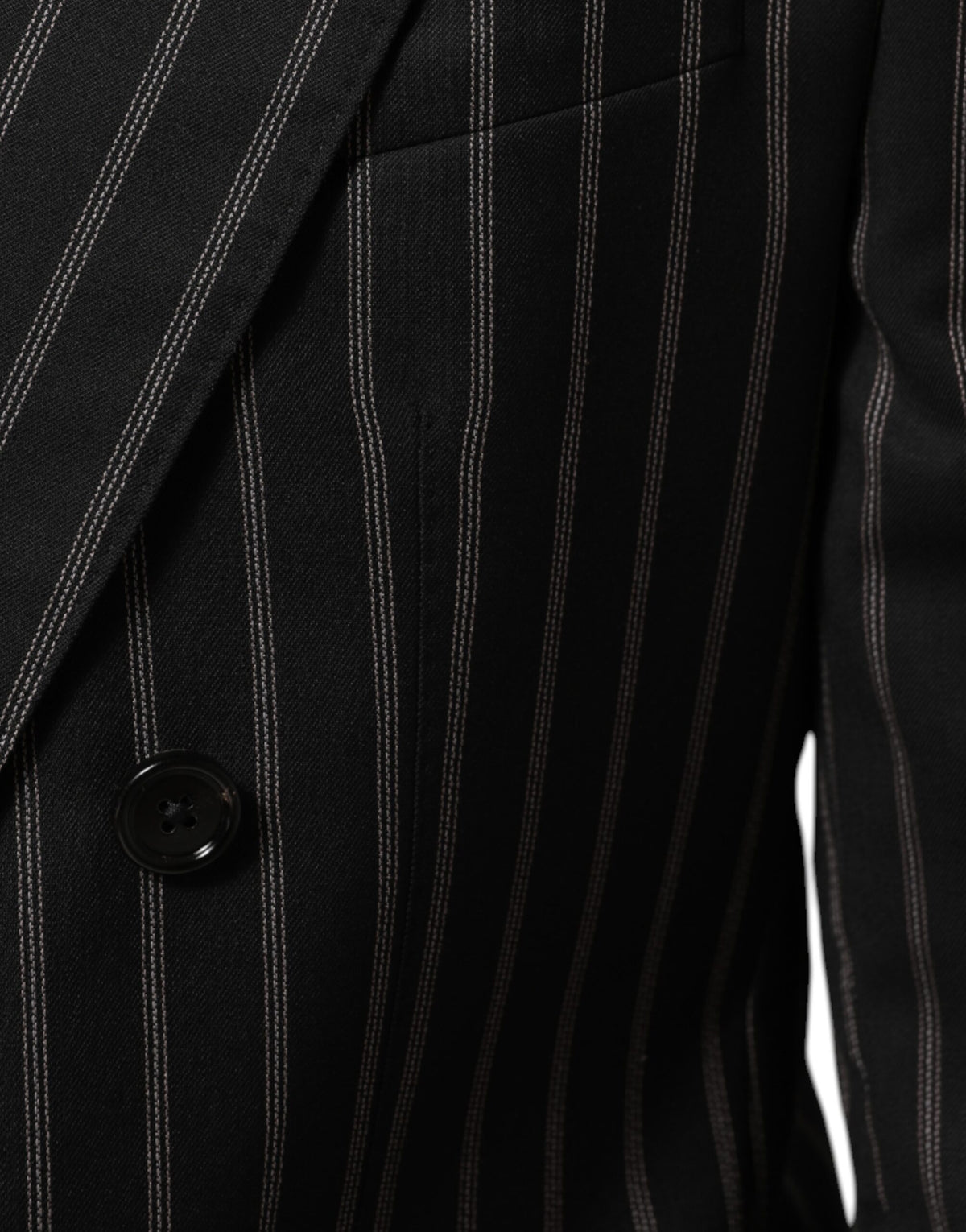 Dolce & Gabbana Men's Double Breasted Virgin Wool Silk Cotton & Polyester Blazer - Black Striped