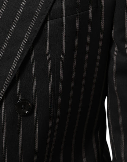 Dolce & Gabbana Men's Double Breasted Virgin Wool Silk Cotton & Polyester Blazer - Black Striped