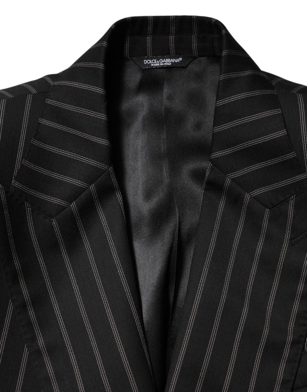 Dolce & Gabbana Men's Double Breasted Virgin Wool Silk Cotton & Polyester Blazer - Black Striped