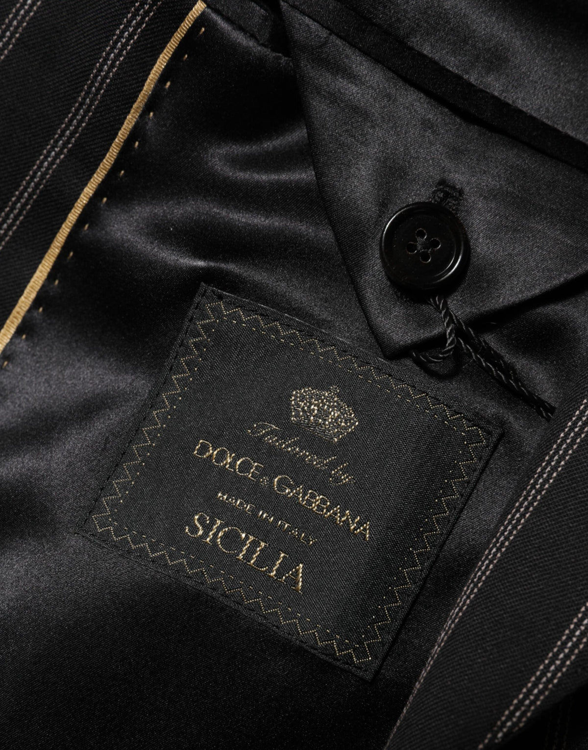 Dolce & Gabbana Men's Double Breasted Virgin Wool Silk Cotton & Polyester Blazer - Black Striped