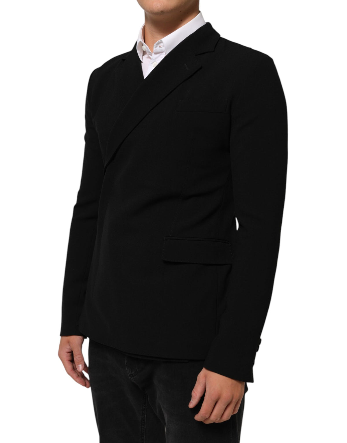 Dolce & Gabbana Men's Double Breasted Virgin Wool Silk & Elastane Blazer - Black