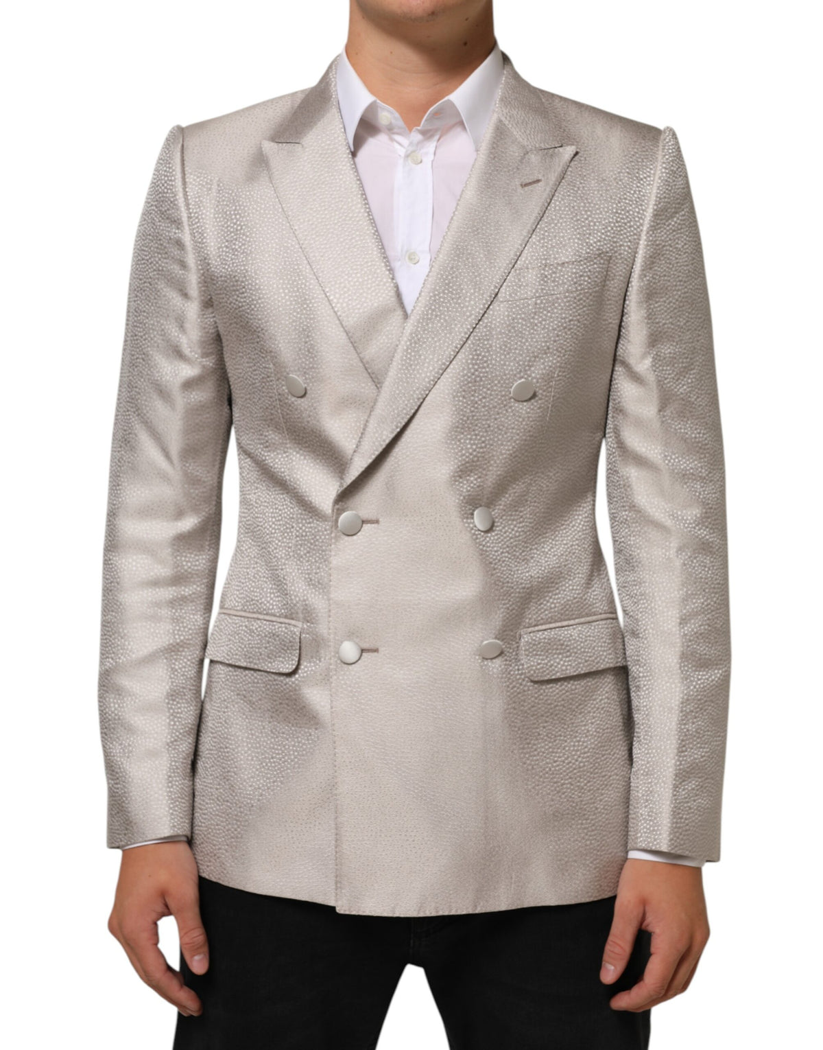 Dolce & Gabbana 9 To 5 Men's Double Breasted Silk & Viscose Blazer - Beige Signature