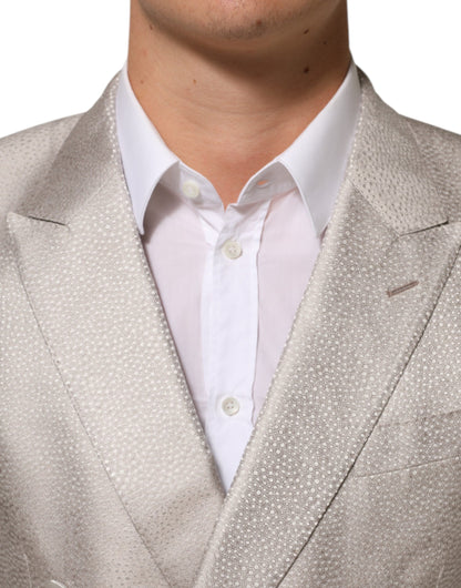 Dolce & Gabbana 9 To 5 Men's Double Breasted Silk & Viscose Blazer - Beige Signature