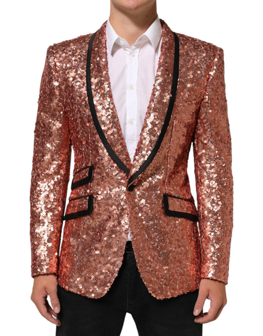 Dolce & Gabbana Men's Polyamide Silk & Sequins Blazer - Pink Red Signature