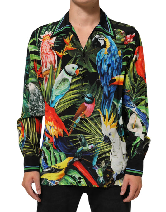 Dolce & Gabbana Men's Relaxed Fit Regular Long-Sleeve Silk Shirt - Multicolor Patterned Print