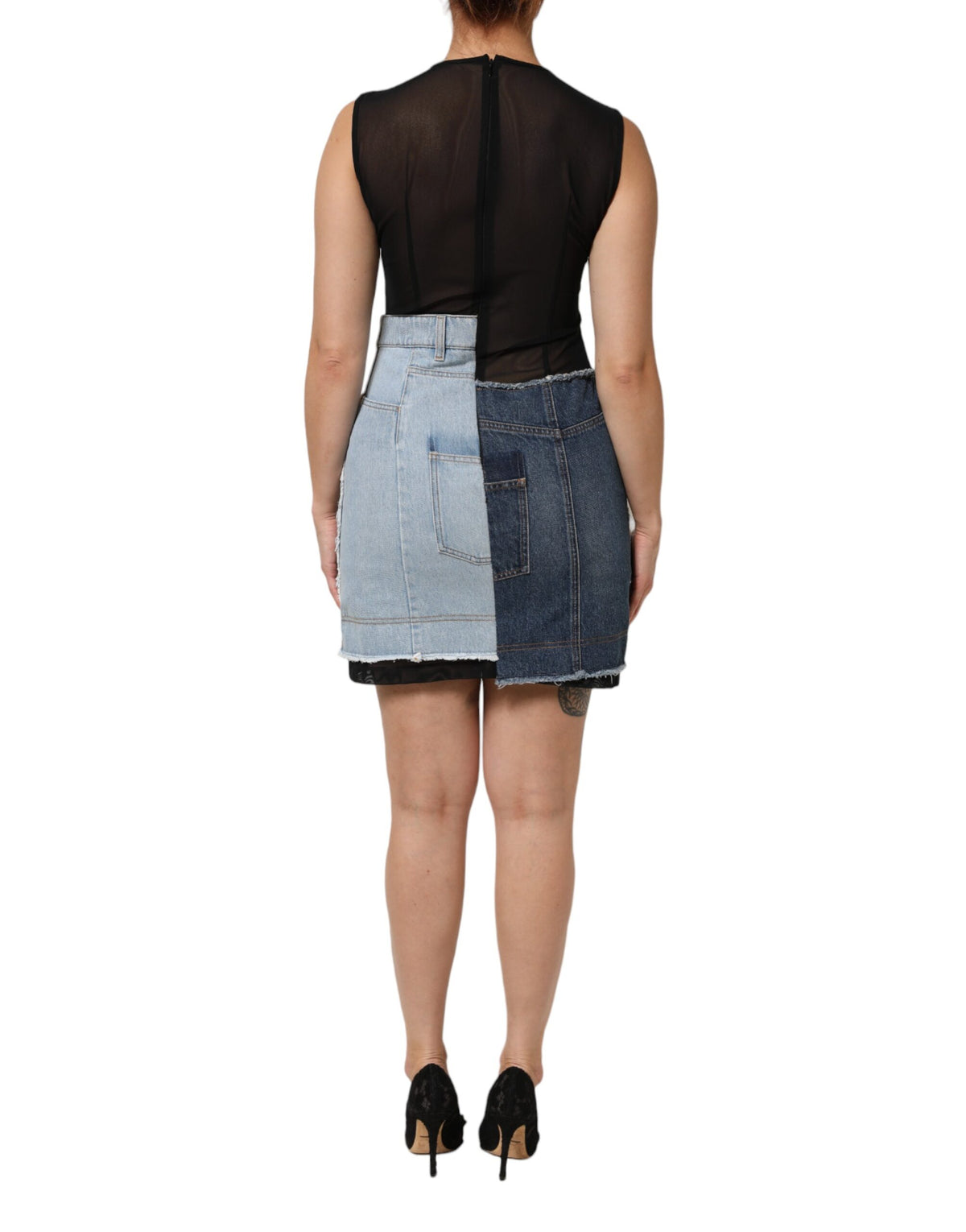 Dolce & Gabbana Women's Sheath Sleeveless Denim Nylon Cotton & Polyester Mini Dress - Blue Signature Patchwork