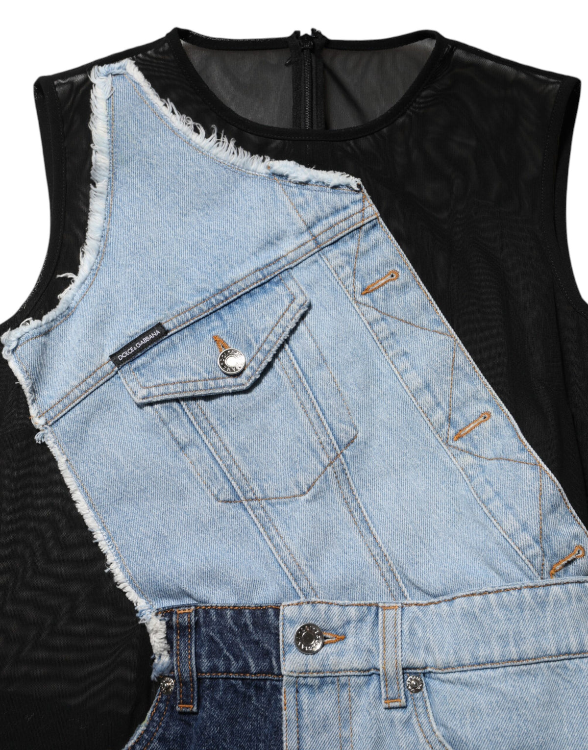 Dolce & Gabbana Women's Sheath Sleeveless Denim Nylon Cotton & Polyester Mini Dress - Blue Signature Patchwork