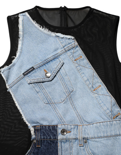 Dolce & Gabbana Women's Sheath Sleeveless Denim Nylon Cotton & Polyester Mini Dress - Blue Signature Patchwork