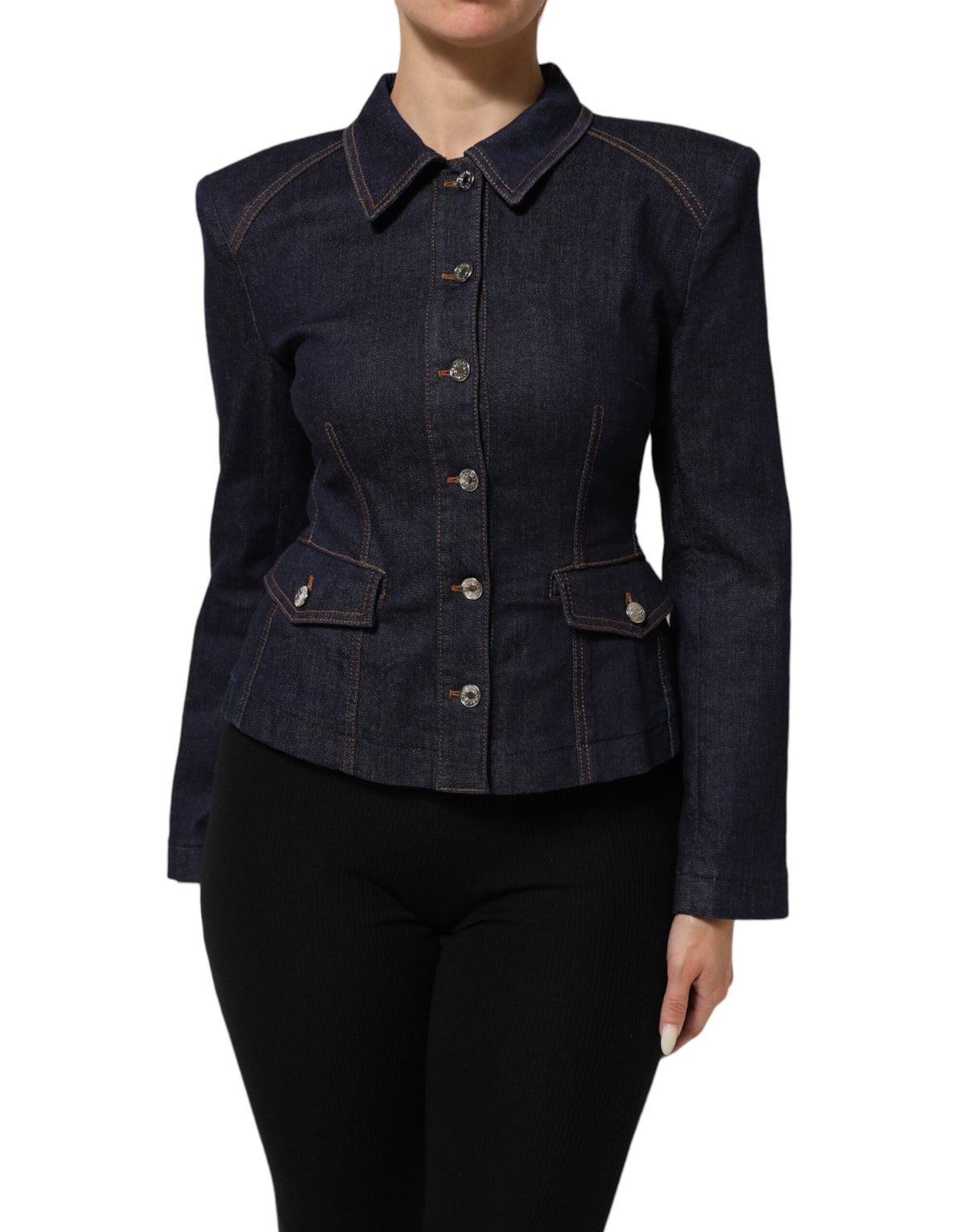Dolce & Gabbana Women's Stretch Denim Cotton Polyester Trucker Jacket - Dark Blue