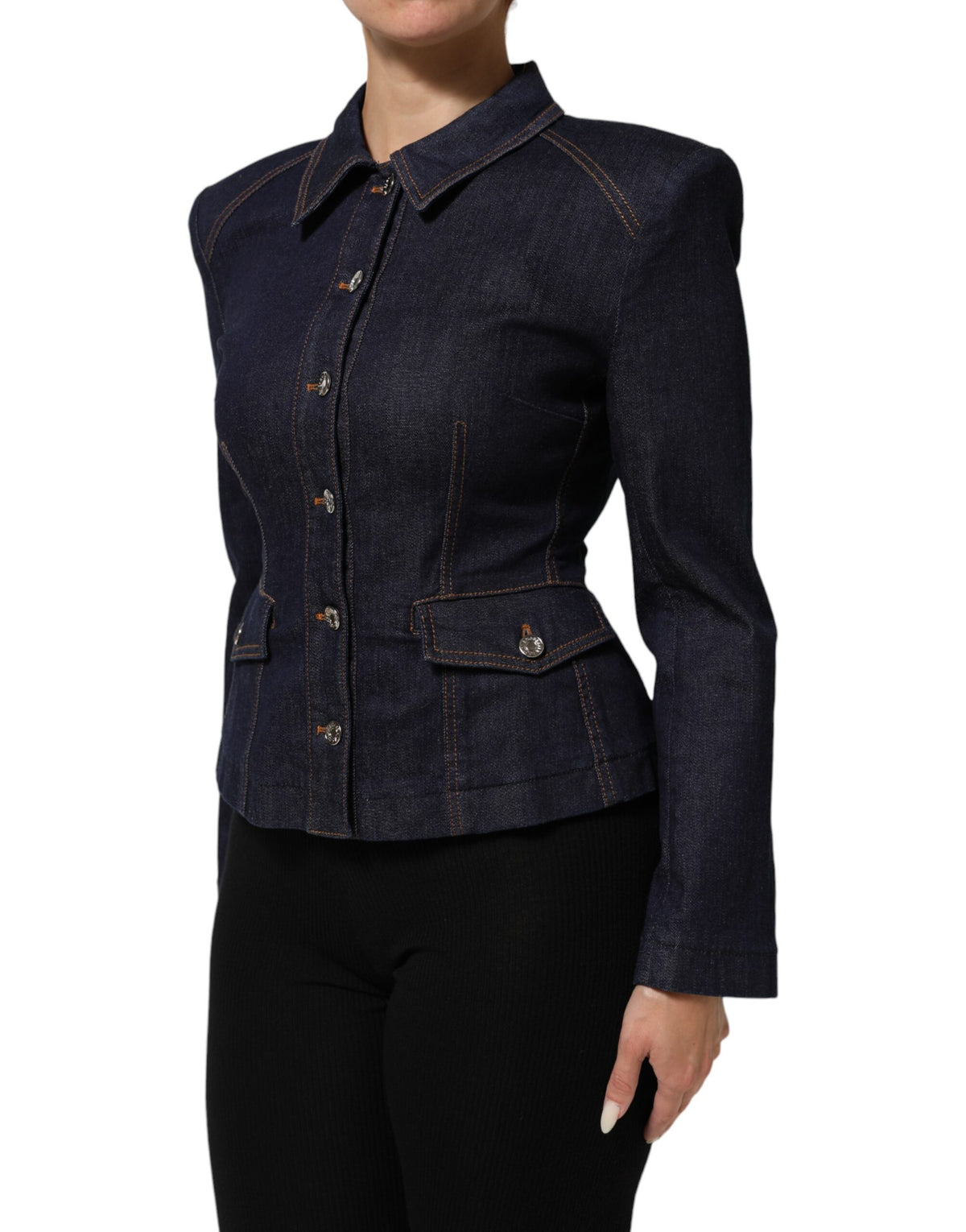 Dolce & Gabbana Women's Stretch Denim Cotton Polyester Trucker Jacket - Dark Blue