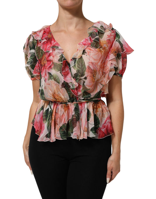 Dolce & Gabbana Women's Regular Fit V Neck Silk Tank Top - Pink Floral Print