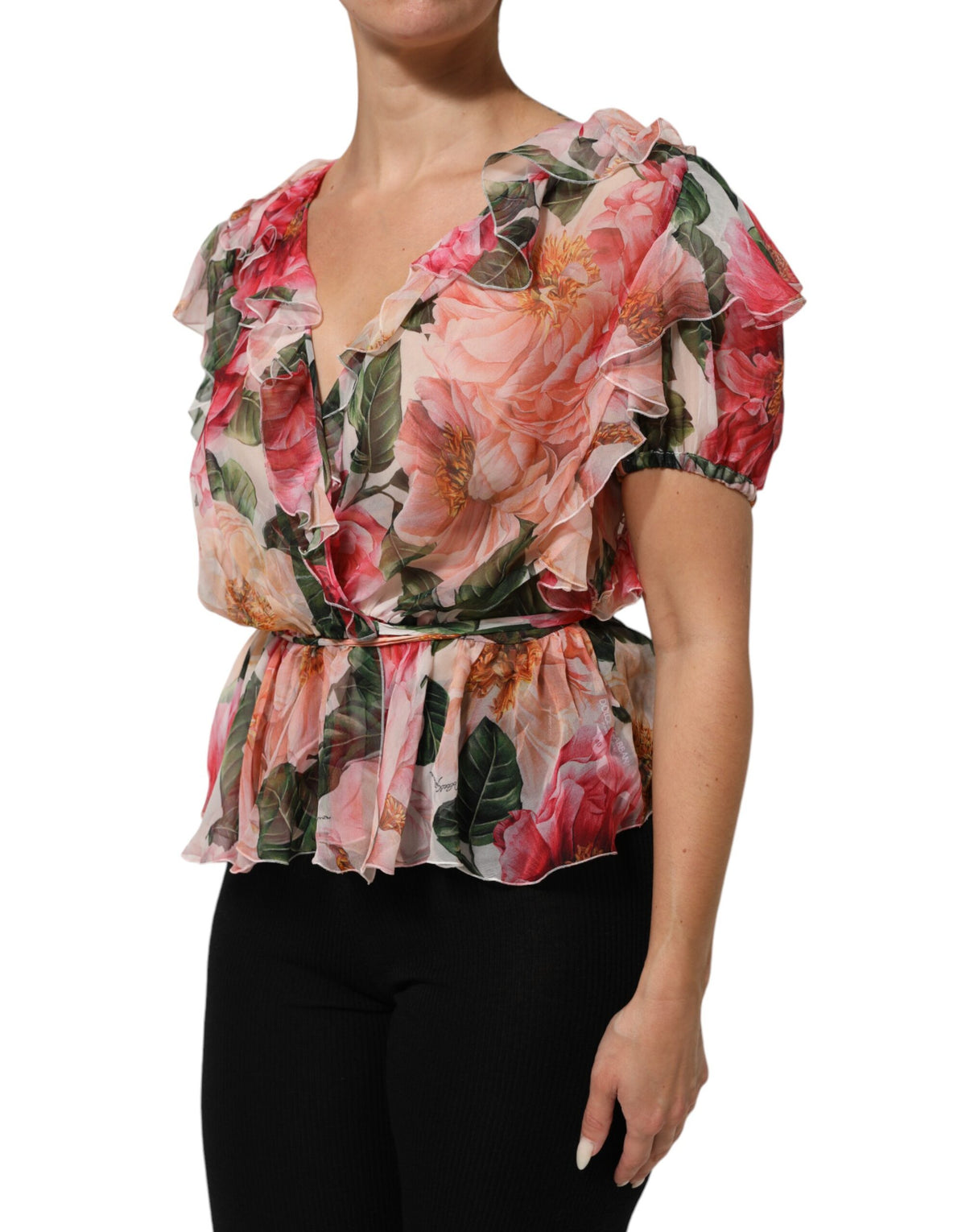 Dolce & Gabbana Women's Regular Fit V Neck Silk Tank Top - Pink Floral Print