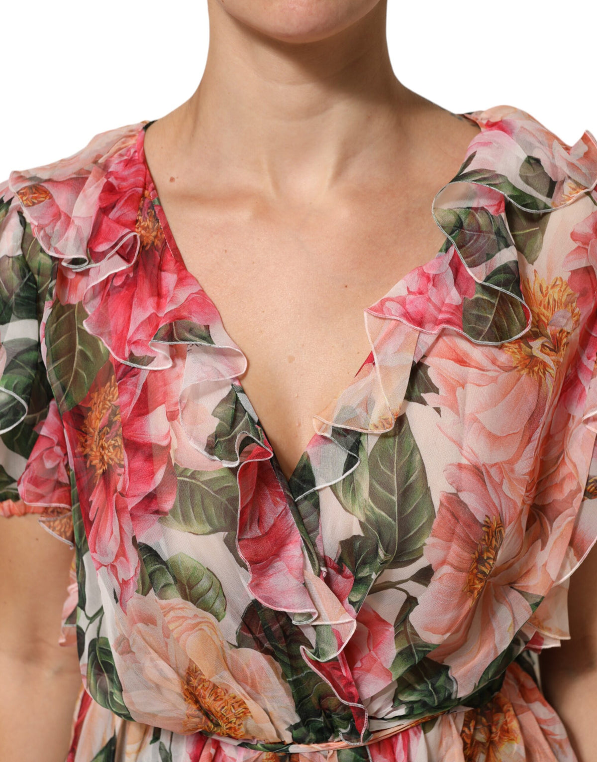Dolce & Gabbana Women's Regular Fit V Neck Silk Tank Top - Pink Floral Print