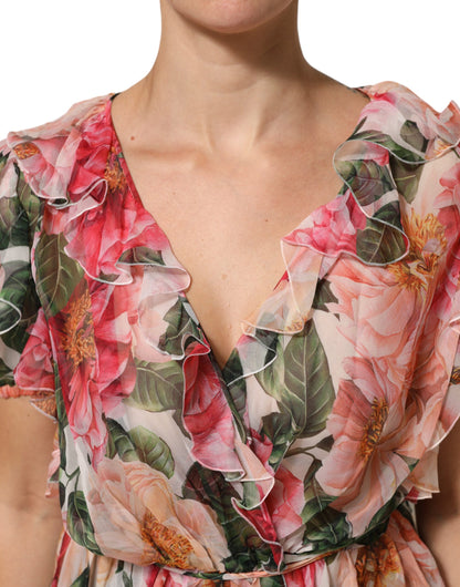 Dolce & Gabbana Women's Regular Fit V Neck Silk Tank Top - Pink Floral Print