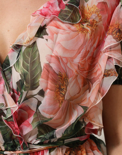 Dolce & Gabbana Women's Regular Fit V Neck Silk Tank Top - Pink Floral Print