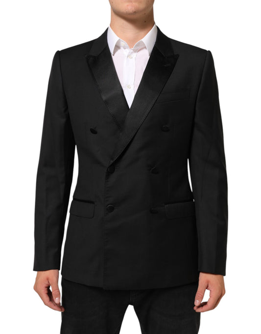 Dolce & Gabbana Men's Double Breasted Virgin Wool Polyester Viscose & Silk Blazer - Black Signature