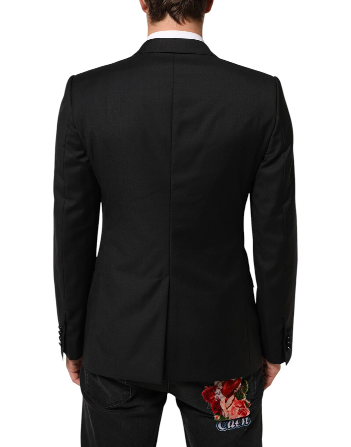 Dolce & Gabbana Men's Double Breasted Virgin Wool Polyester Viscose & Silk Blazer - Black Signature