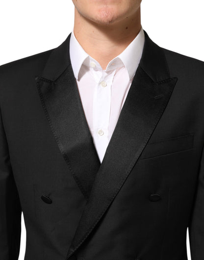 Dolce & Gabbana Men's Double Breasted Virgin Wool Polyester Viscose & Silk Blazer - Black Signature