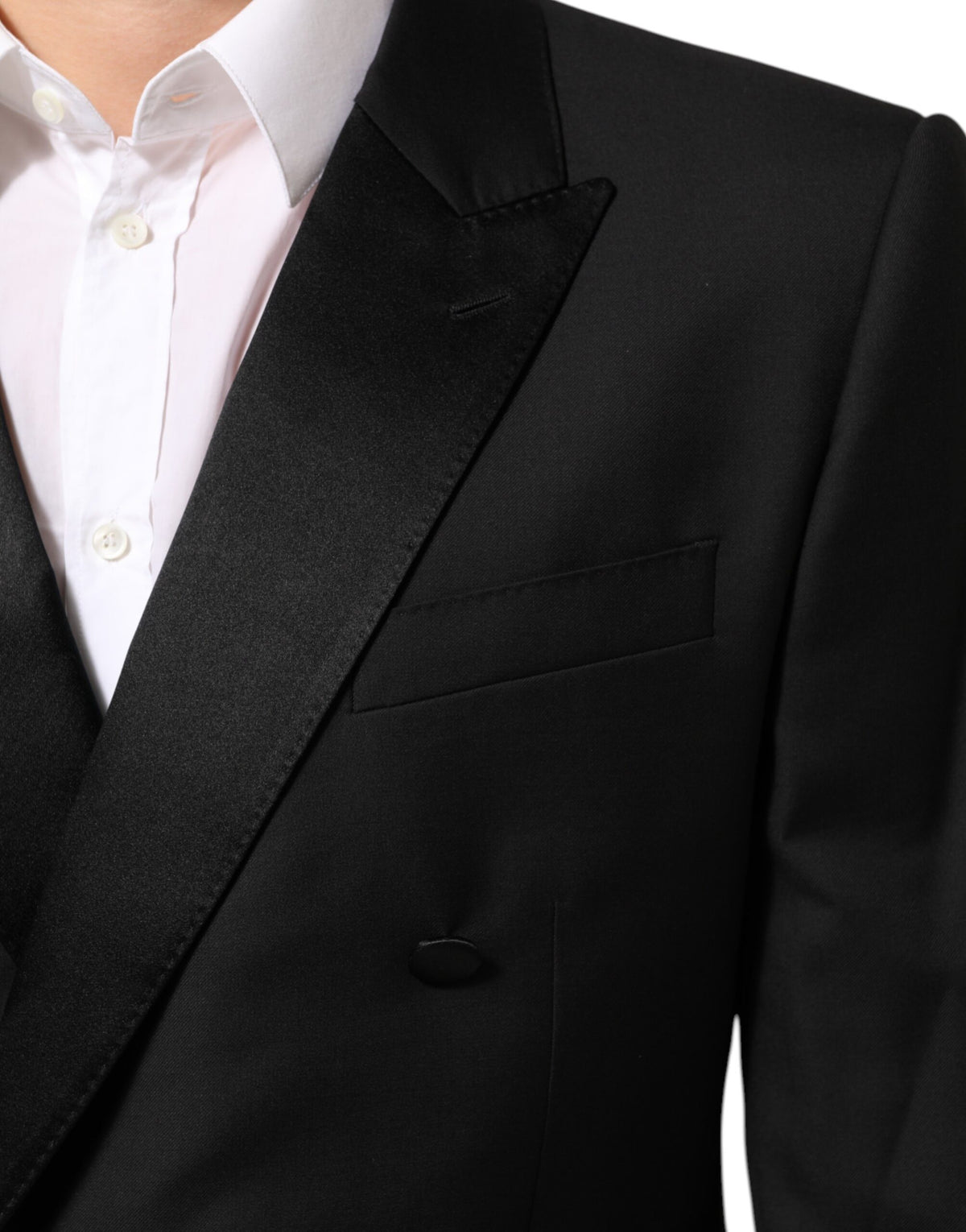 Dolce & Gabbana Men's Double Breasted Virgin Wool Polyester Viscose & Silk Blazer - Black Signature