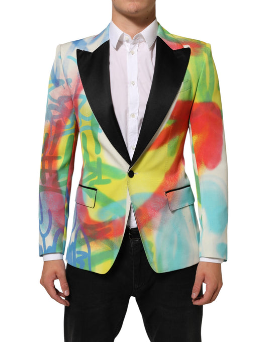 Dolce & Gabbana Men's Single Breasted Polyester Viscose Silk & Wool Blazer - Multicolor Print