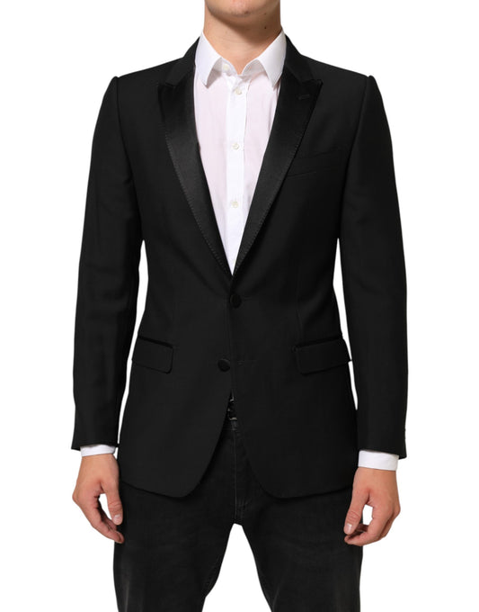Dolce & Gabbana Men's Single Breasted Virgin Wool Viscose Silk & Polyester Blazer - Black Signature