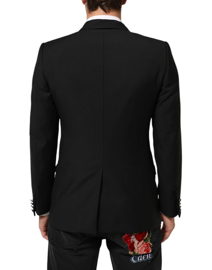 Dolce & Gabbana Men's Single Breasted Virgin Wool Viscose Silk & Polyester Blazer - Black Signature