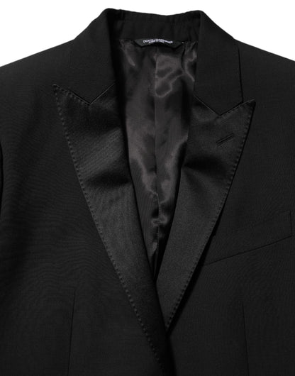 Dolce & Gabbana Men's Single Breasted Virgin Wool Viscose Silk & Polyester Blazer - Black Signature