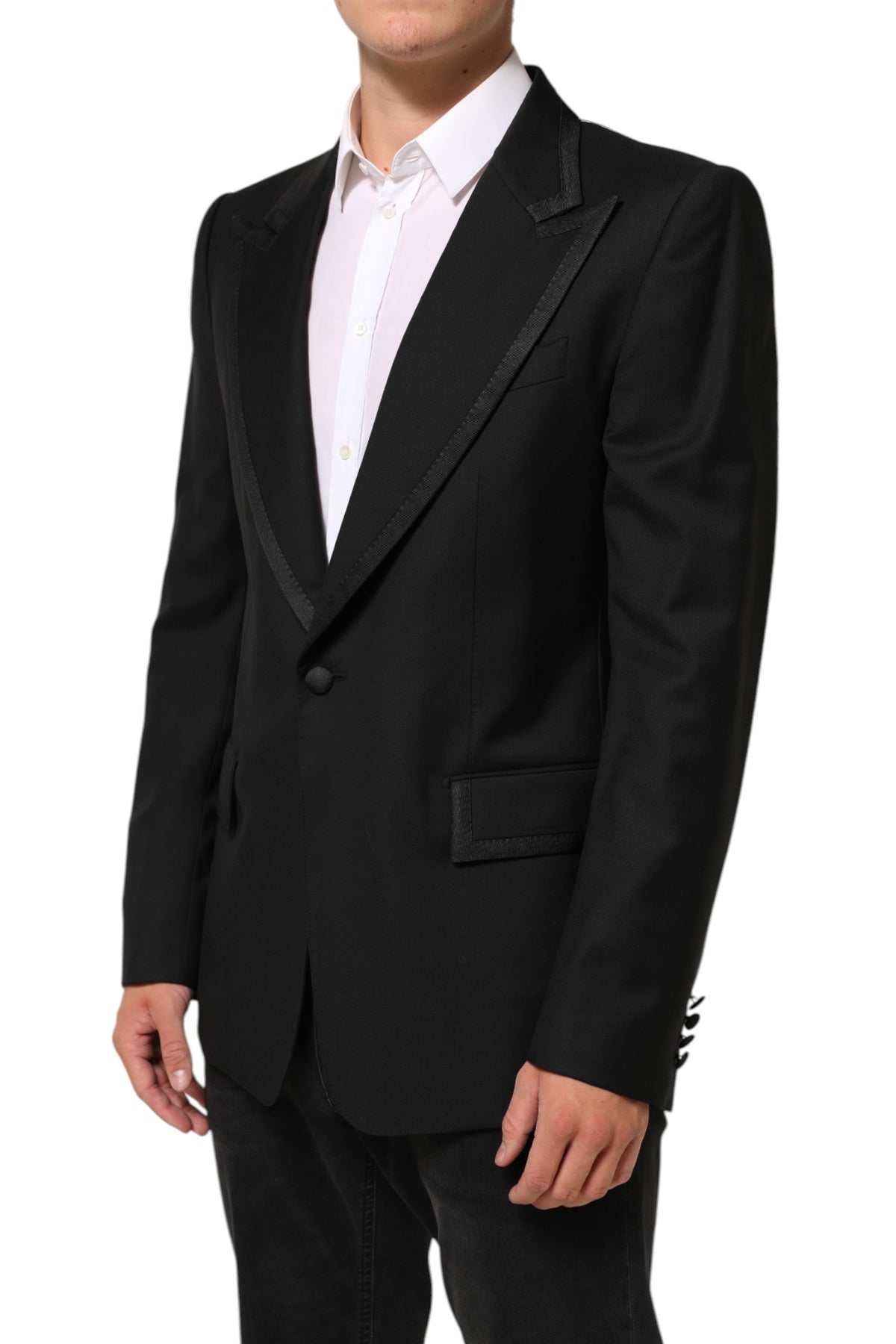 Dolce & Gabbana Men's Single Breasted Polyester Viscose Silk & Virgin Wool Blazer - Black