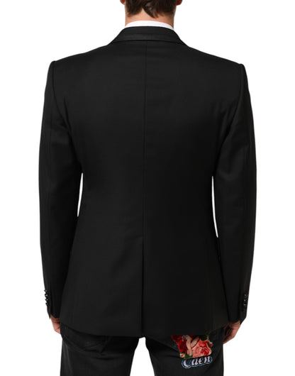 Dolce & Gabbana Men's Single Breasted Polyester Viscose Silk & Virgin Wool Blazer - Black