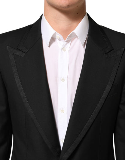 Dolce & Gabbana Men's Single Breasted Polyester Viscose Silk & Virgin Wool Blazer - Black