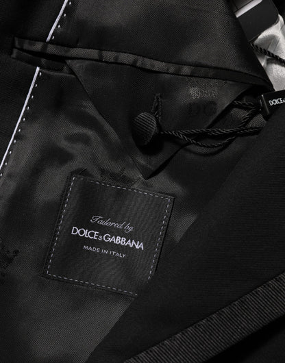 Dolce & Gabbana Men's Single Breasted Polyester Viscose Silk & Virgin Wool Blazer - Black